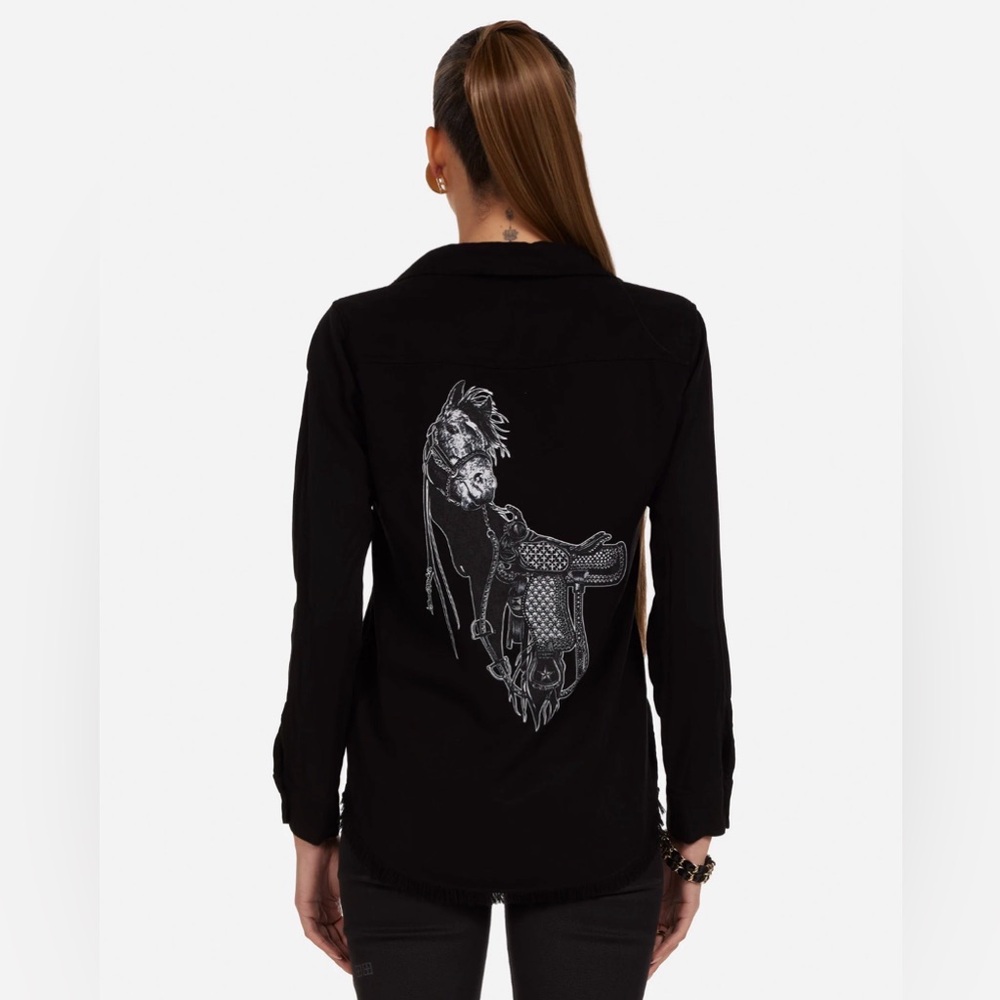 Lauren Moshi SLOANE Black Horse Button Down Shirt